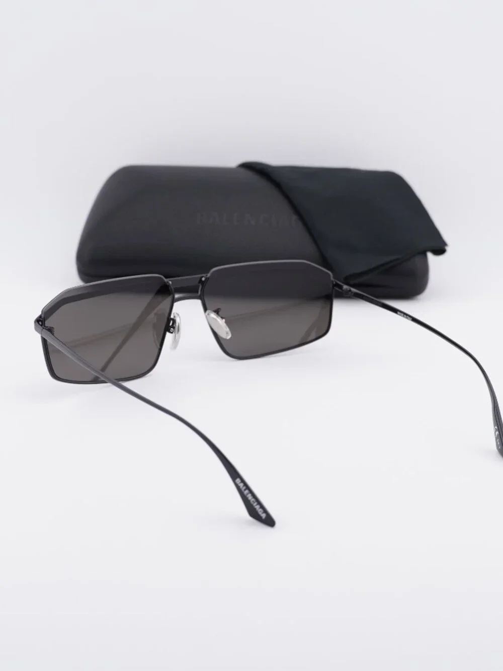 Balenciaga BB0139S 001 Rectangle Sunglasses - Black / Grey